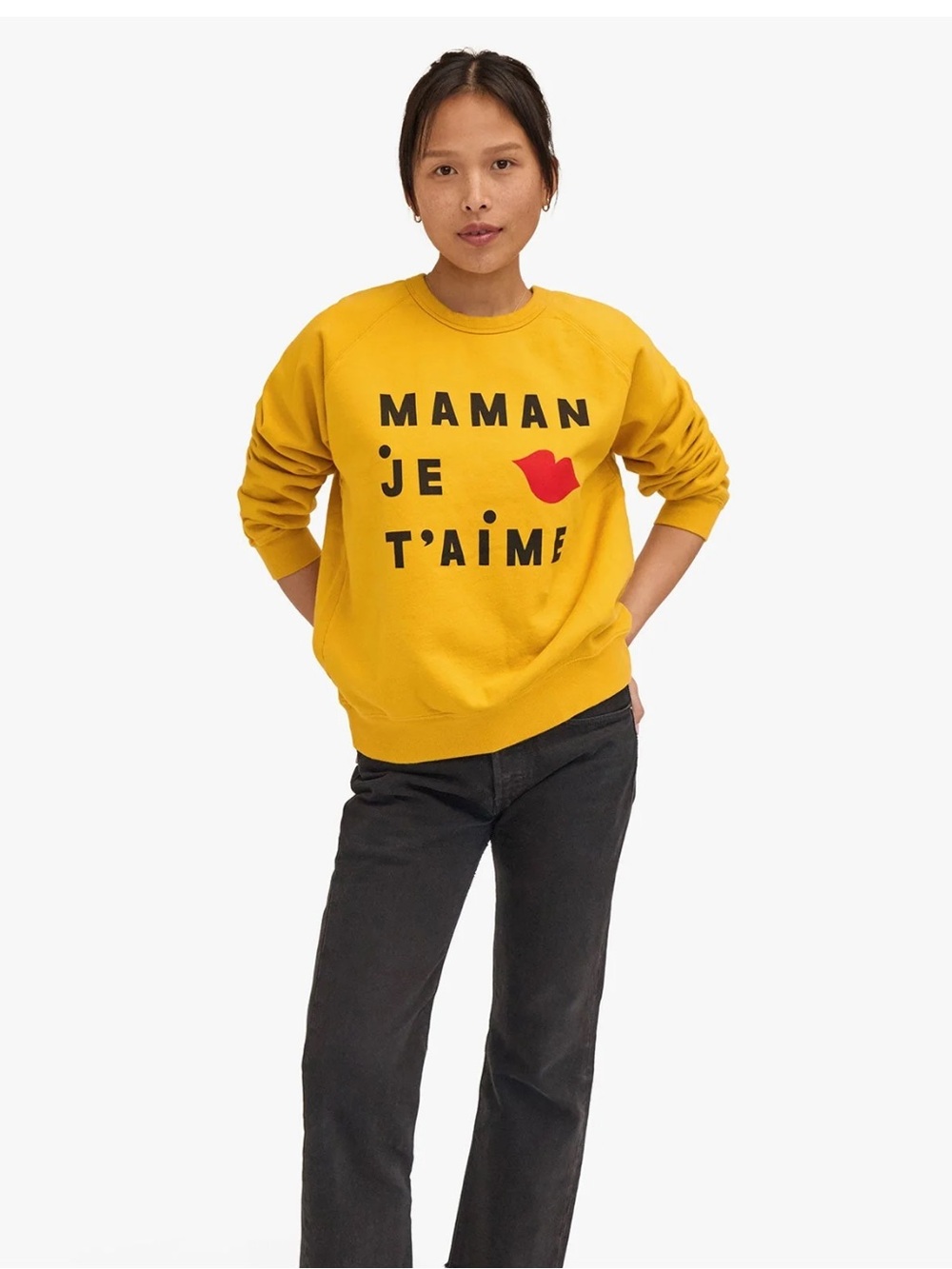 Clare V. X Every Mother Counts Yellow "MAMAN JE T'AIME" Graphic Sweatshirt